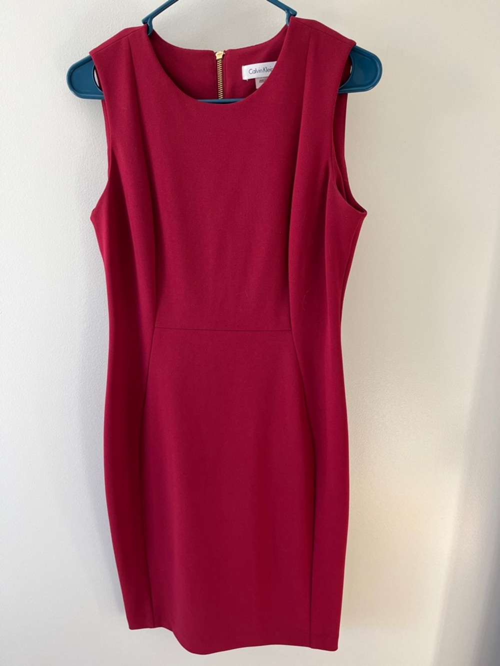 Calvin Klein Fitted Sleeveless Midi Dress in Cranberry/Deep Redish